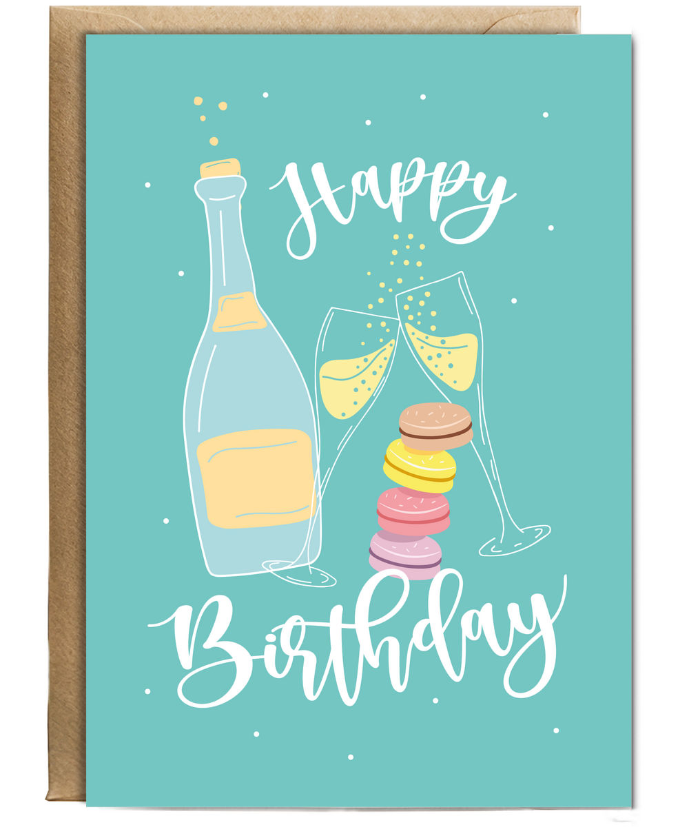 Happy Birthday with Champagne and Macarons