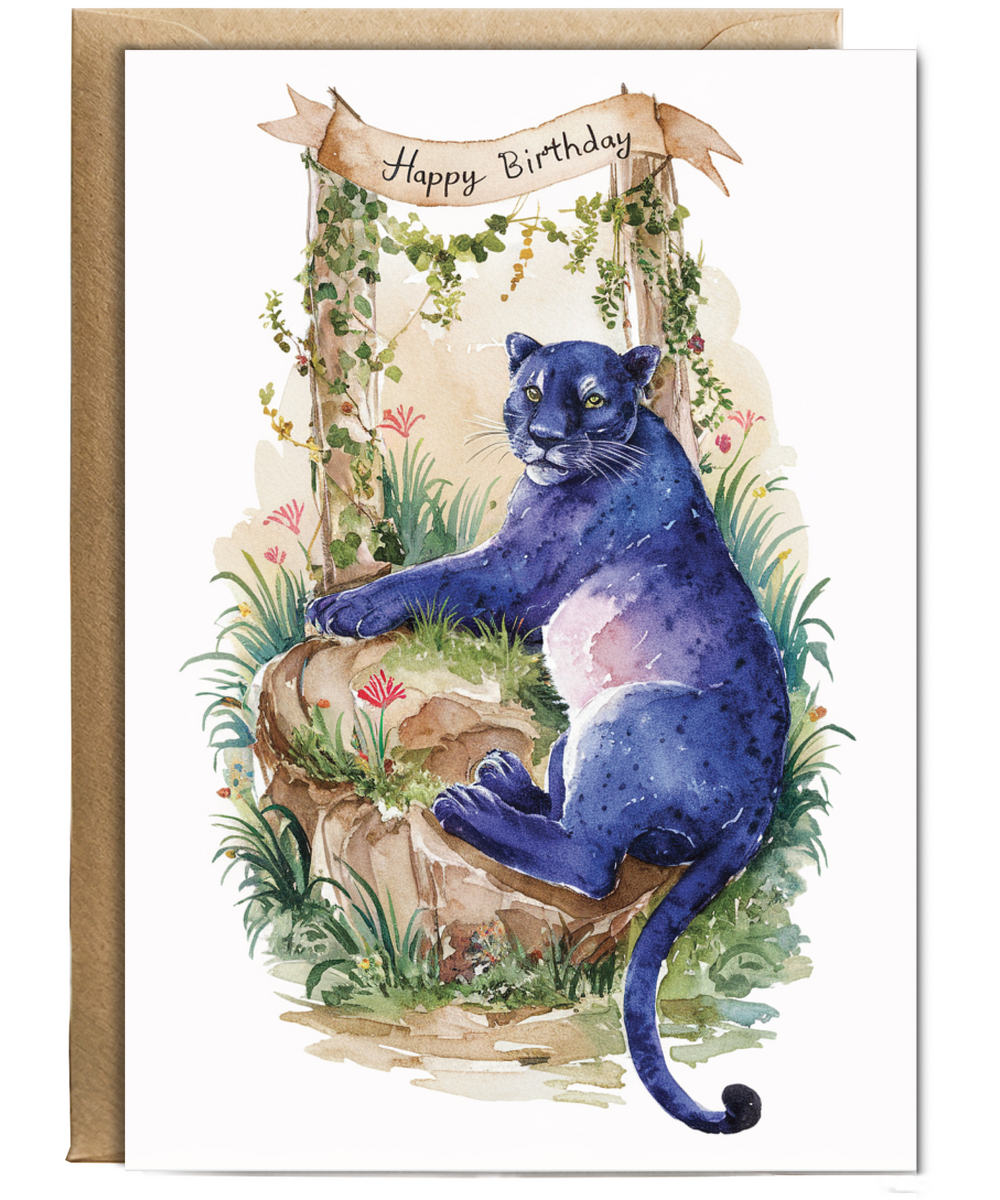 Happy Birthday cute panther watercolour