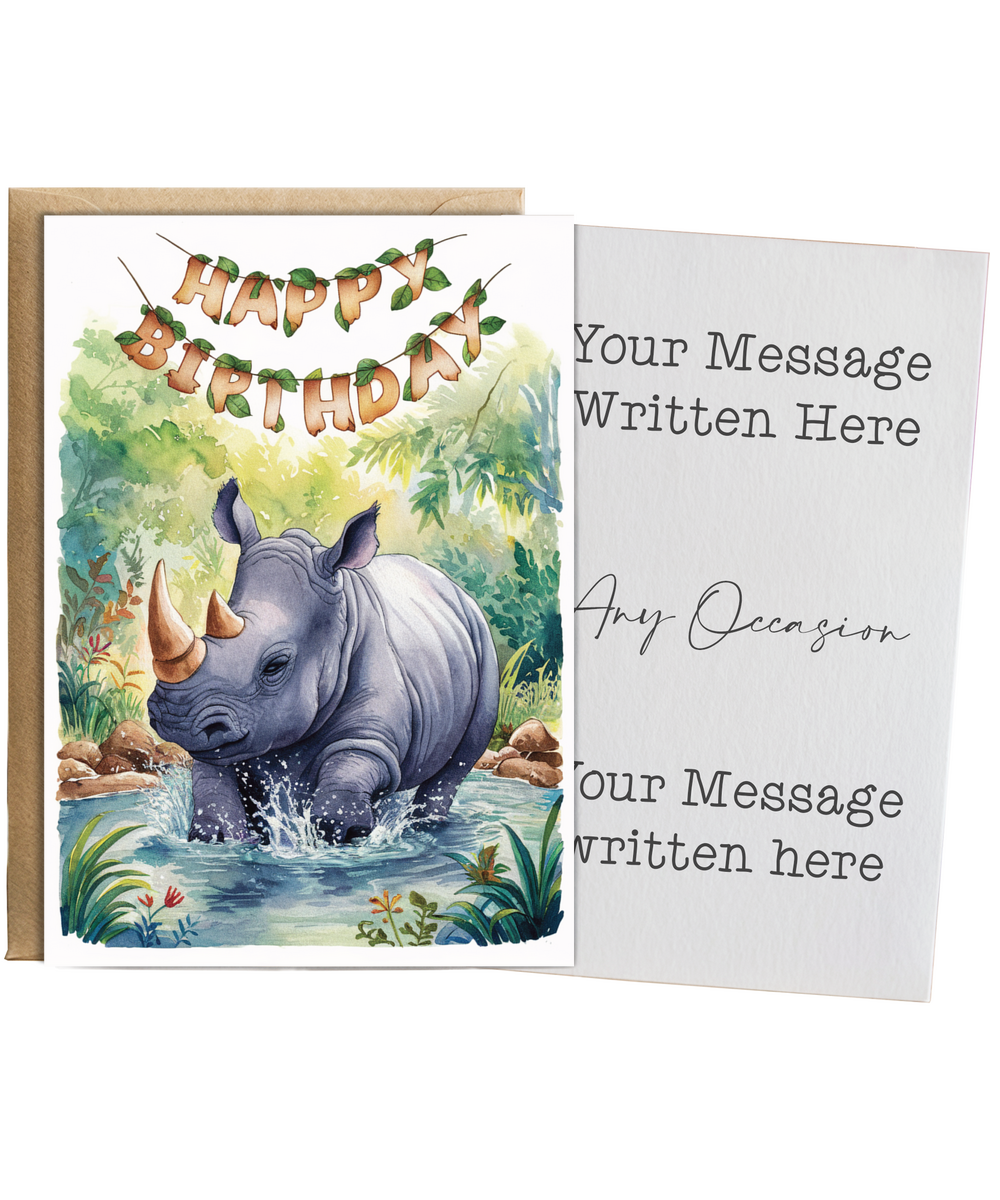 Happy Birthday cute rhinoceros watercolour