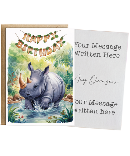 Happy Birthday cute rhinoceros watercolour