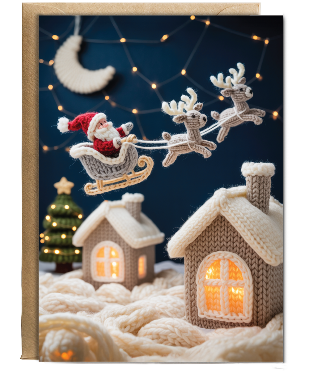Knitted santa on his sleigh