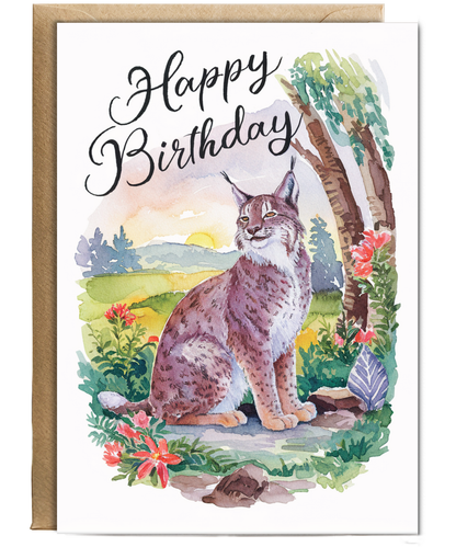 Happy Birthday cute lynx watercolour