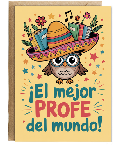 Thank You Card for Spanish Teacher El Mejor Profe del Mundo Owl Design