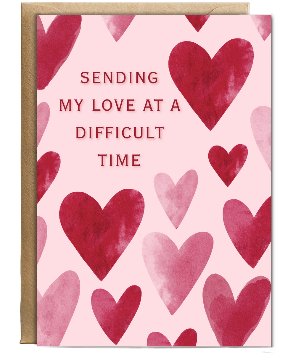sending my love at a difficult time Watercolour hearts