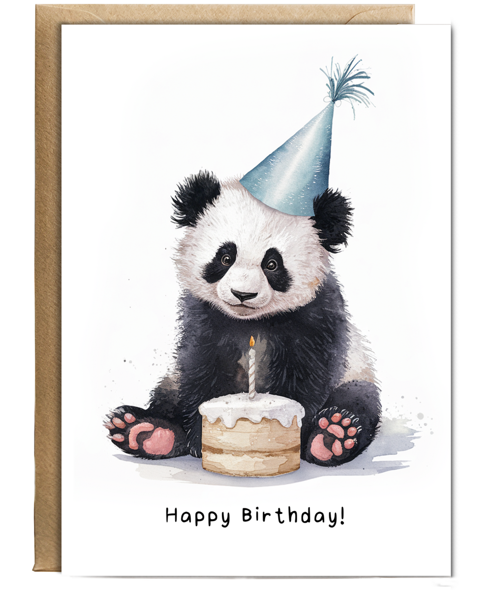 Baby Panda Bear Birthday Card Adorable Animal Watercolour Illustration
