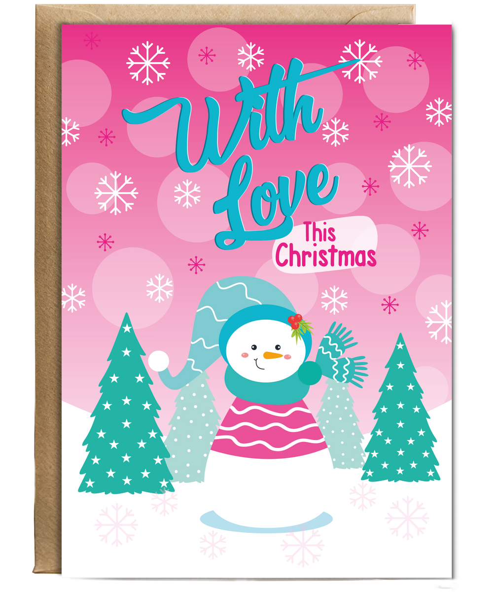 Childrens Christmas Card With Love This Christmas Cute Snowman