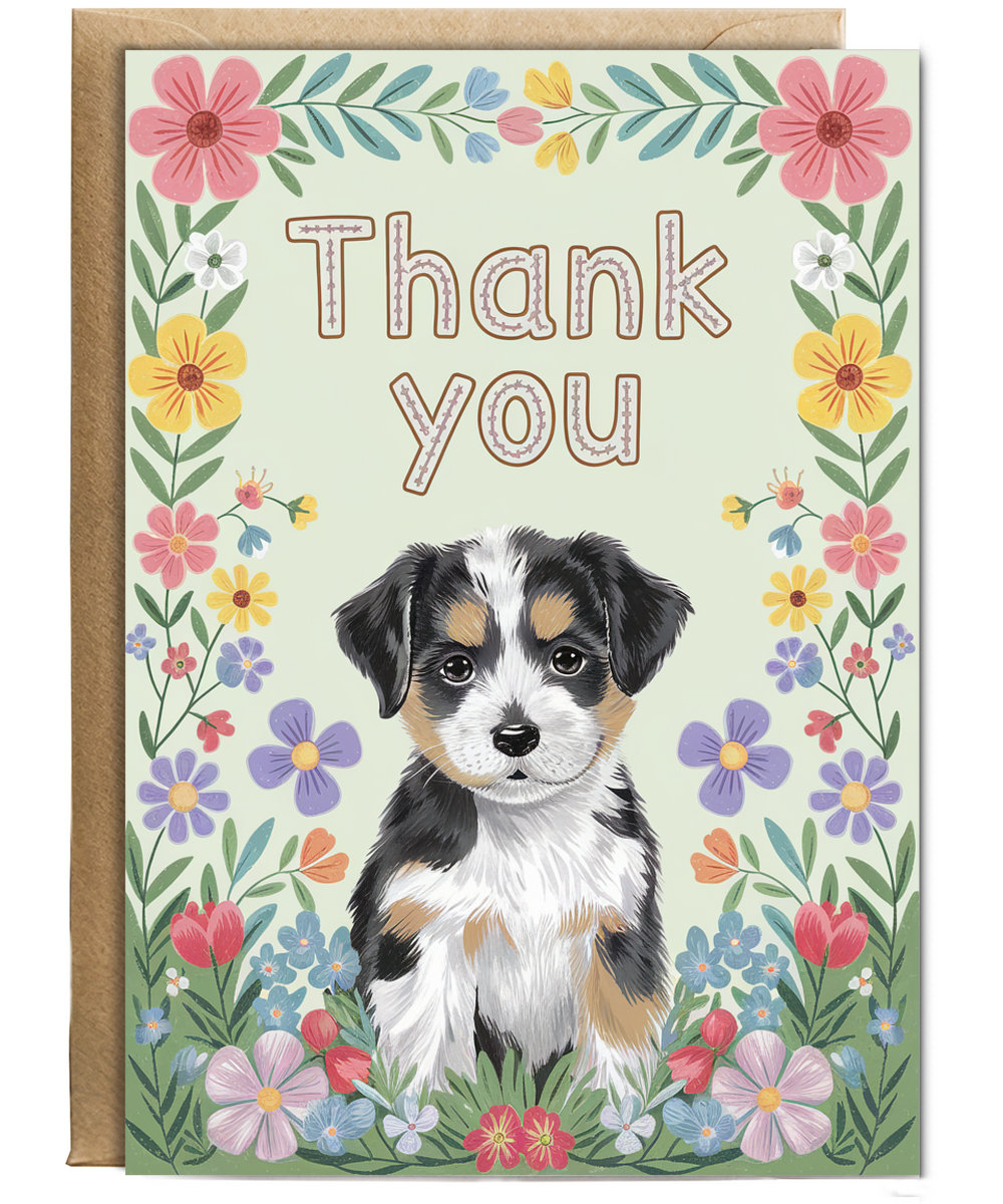 Thank You - Puppy with Flowers