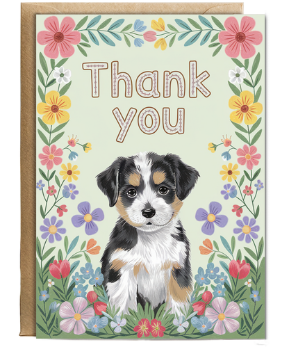 Thank You - Puppy with Flowers