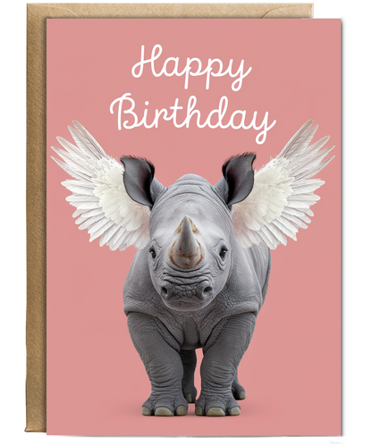 Birthday Card Rhino with Wings