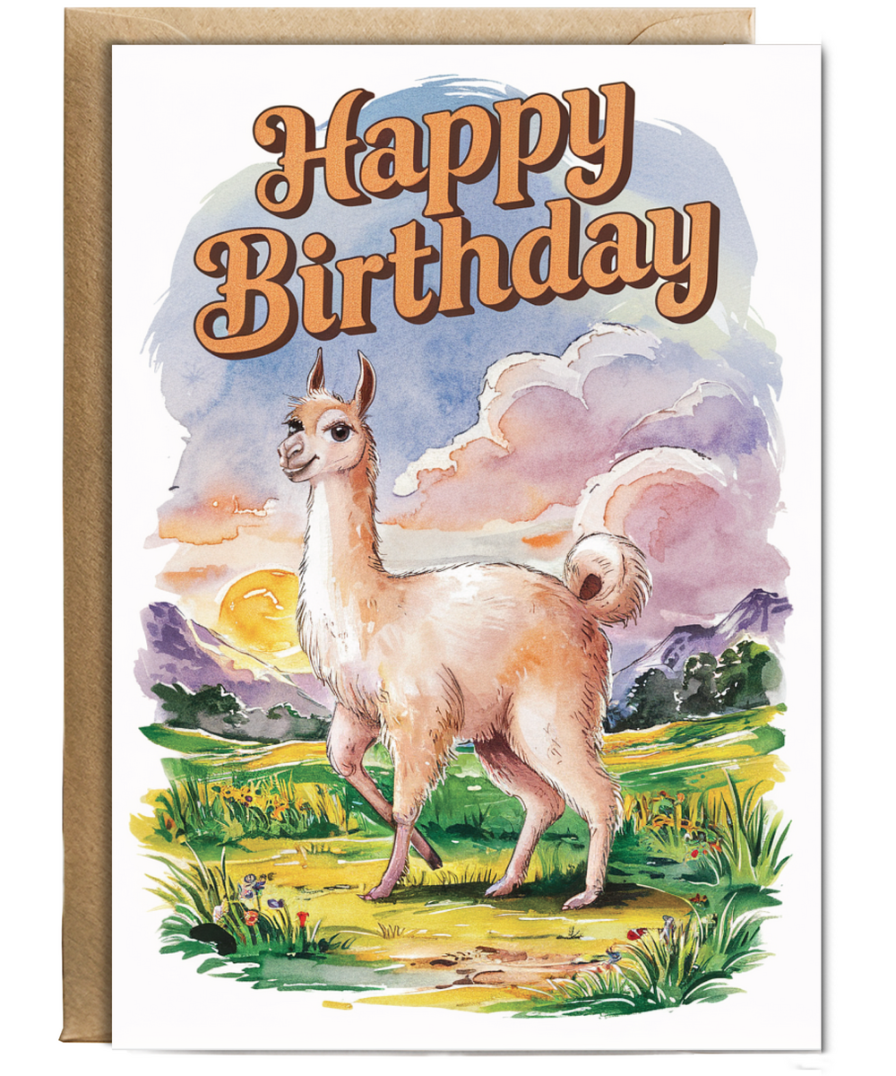 Happy Birthday cute vicuna watercolour