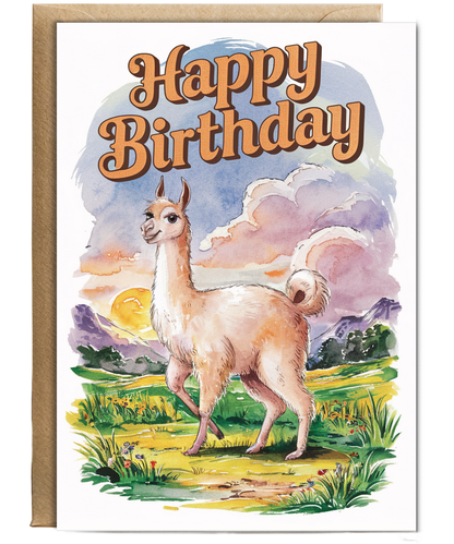 Happy Birthday cute vicuna watercolour