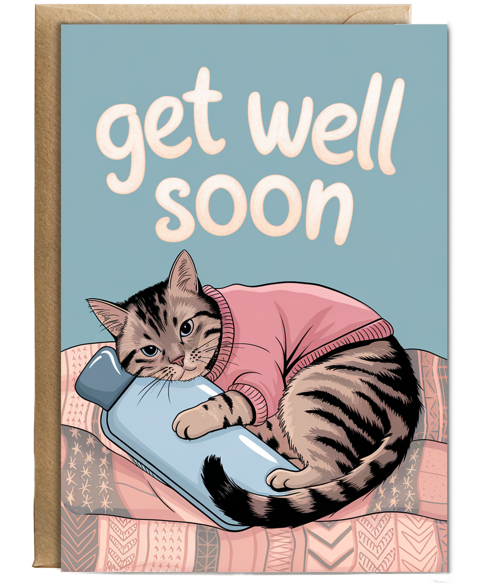 Get Well Soon - Cat with a Hot Water Bottle