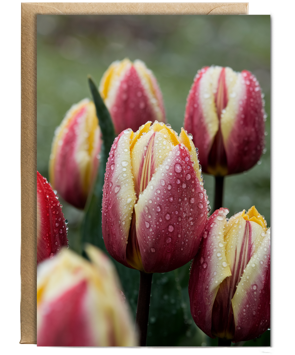 tulips covered in morning dew
