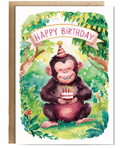 Happy Birthday cute ape watercolour