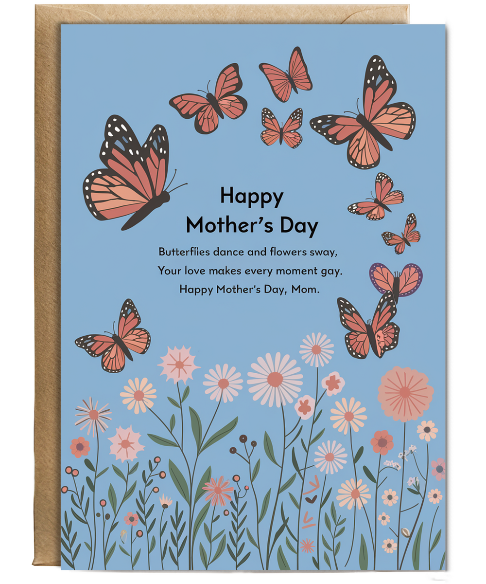 Mother's Day Card Butterflies dance Traditional poem