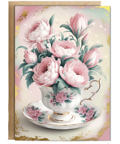 Teacup filled with blooming flowers Grandma