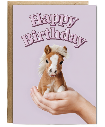 Happy Birthday Card mini Pony horse pink