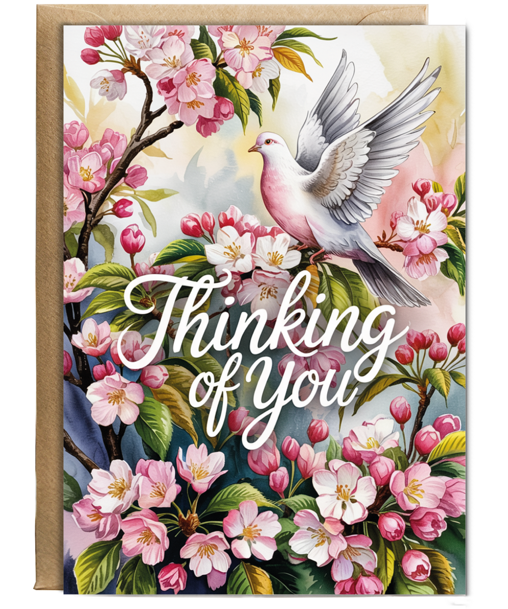 Sympathy Card Thinking of You Missing Loved Ones Pretty Flowers and Dove