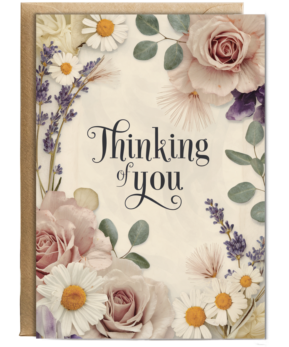 Thinking of You Sympathy Card with Soft Flower Border