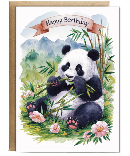 Happy Birthday cute panda watercolour