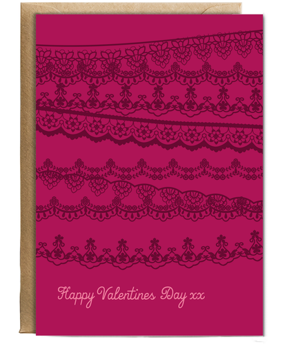 Happy Valentines Day Card with Scarlet Romantic Lace