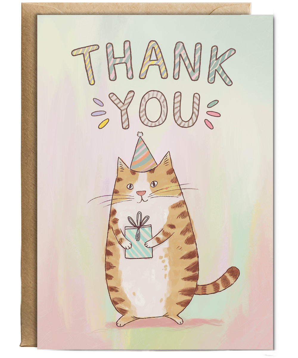 Thank You - Cat with a Gift Bag