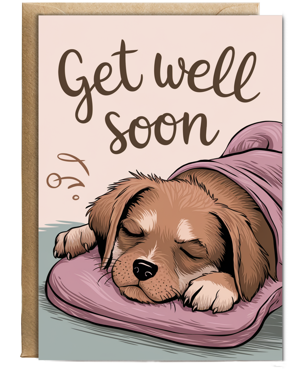 Get Well Soon - Puppy with a Hot Water Bottle