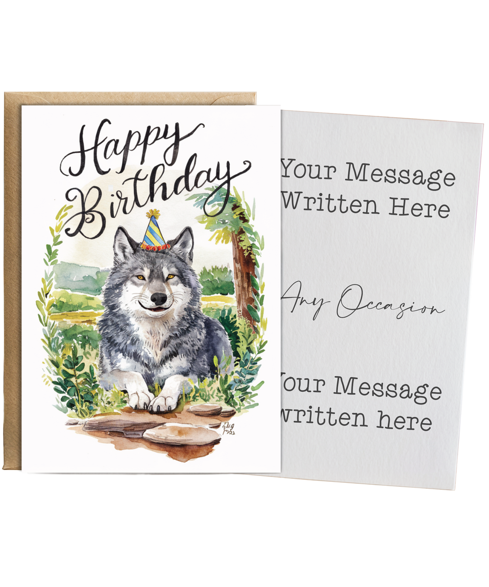 Happy Birthday cute wolf watercolour