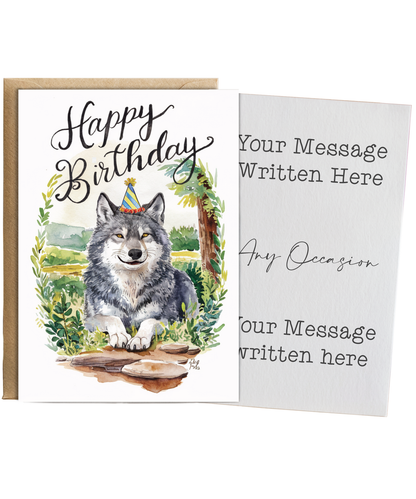 Happy Birthday cute wolf watercolour