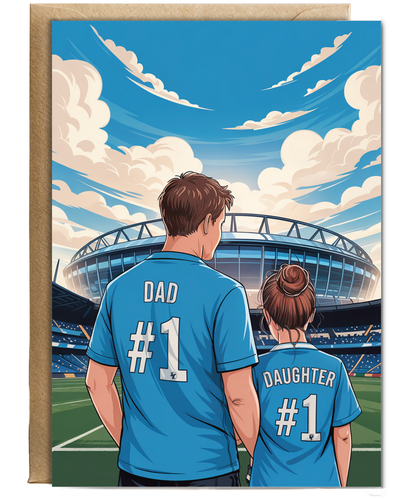 football light blue number one dad and daughter
