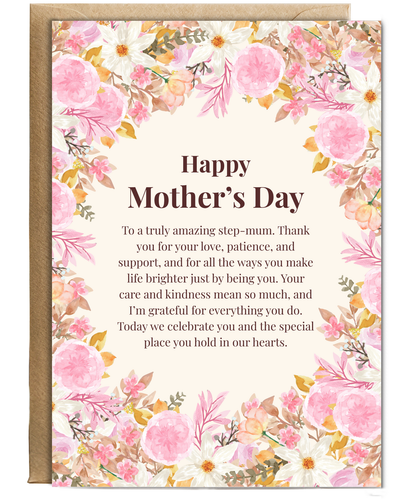 Happy Mother's Day to Step-mum floral heartfelt message