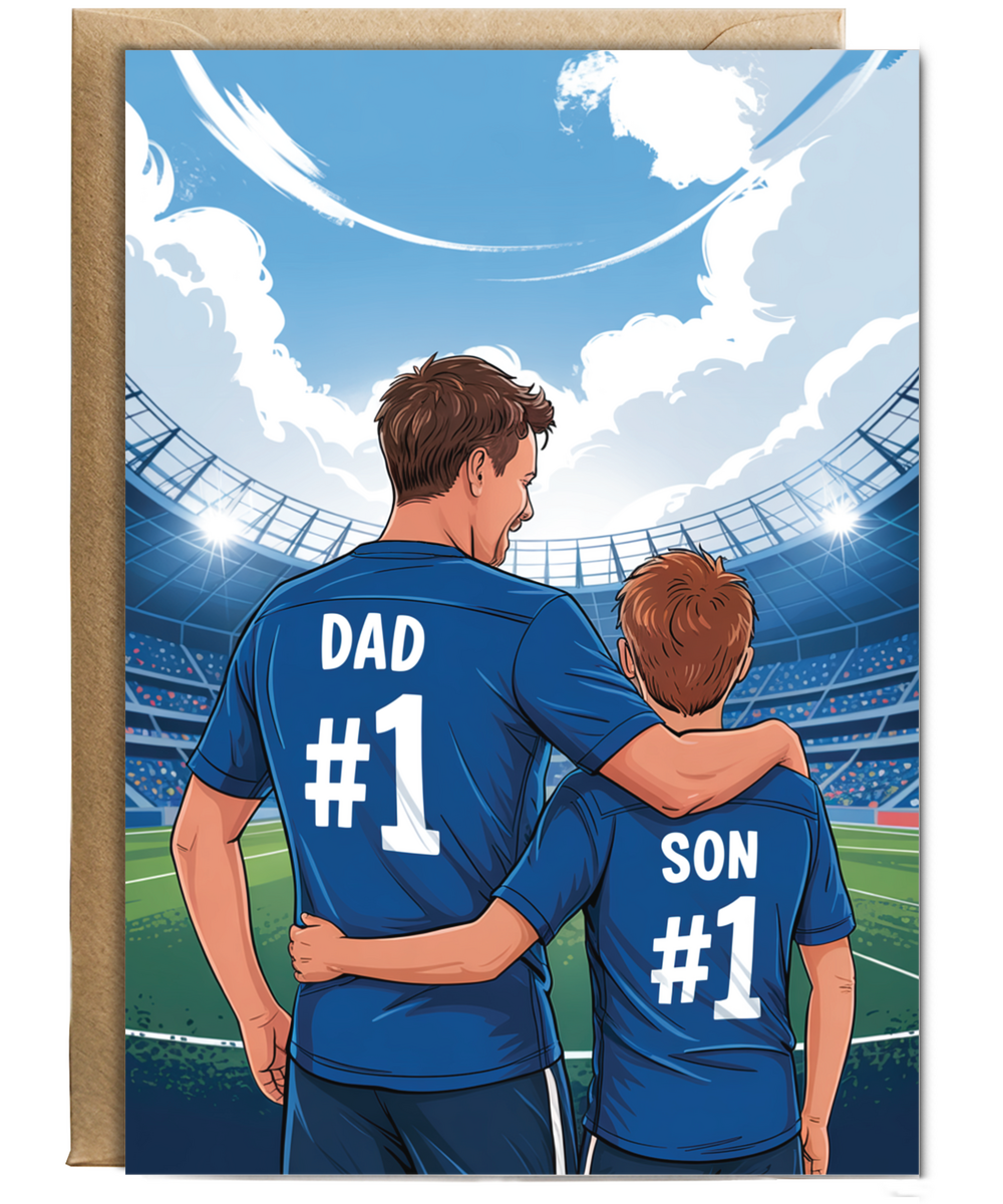 football dark blue number one dad and son