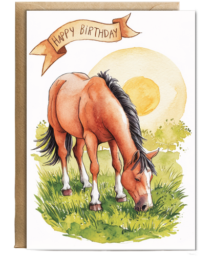 Happy Birthday cute horse watercolour