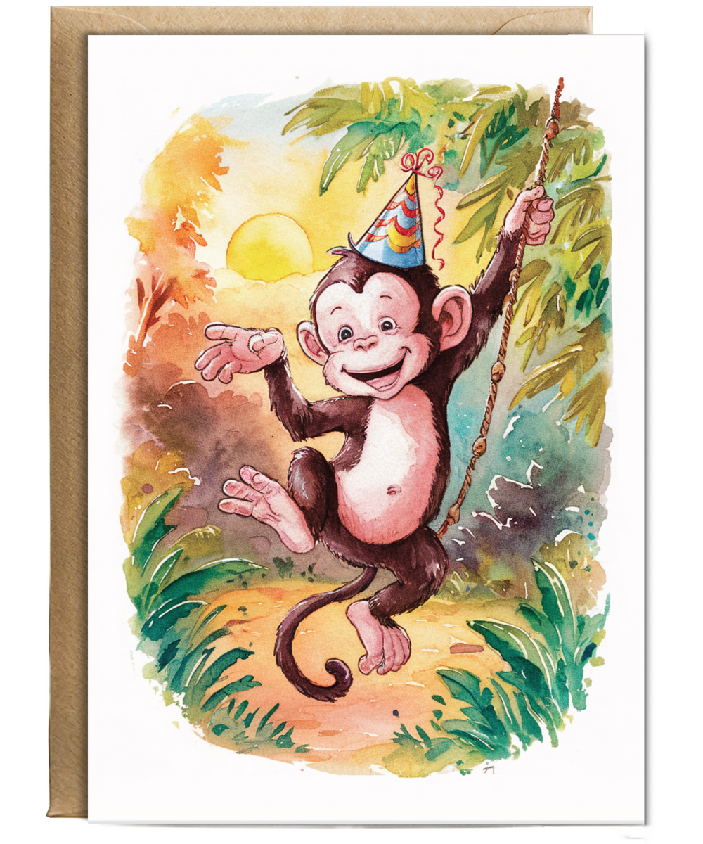 Birthday hat cute monkey watercolour
