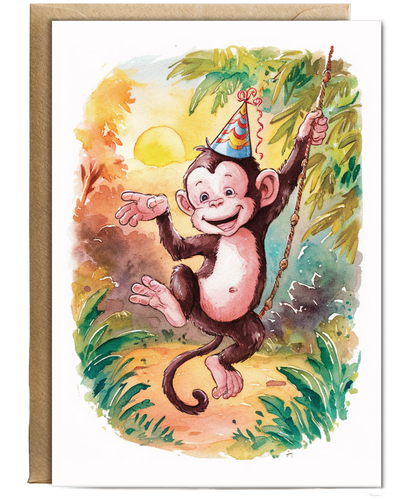 Birthday hat cute monkey watercolour