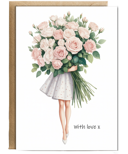 Thinking of You Card Beautiful Rose Bouquet with Love for Birthday Girl Bride to be