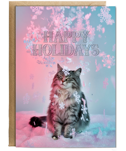 Happy Holidays with Cat with Snowflakes