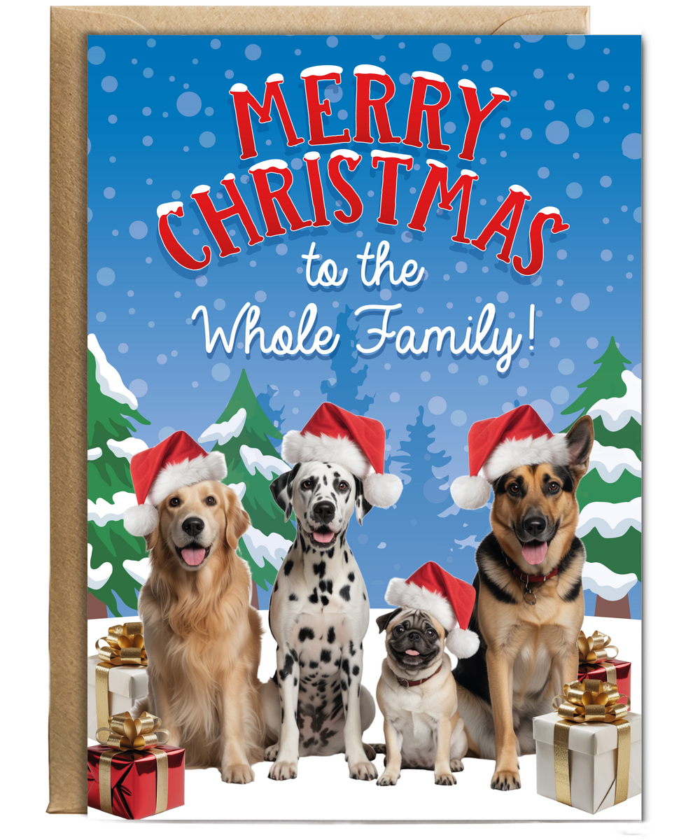 Funny Christmas Card Dog Family Photo for Family Friends Cousins Neighbours