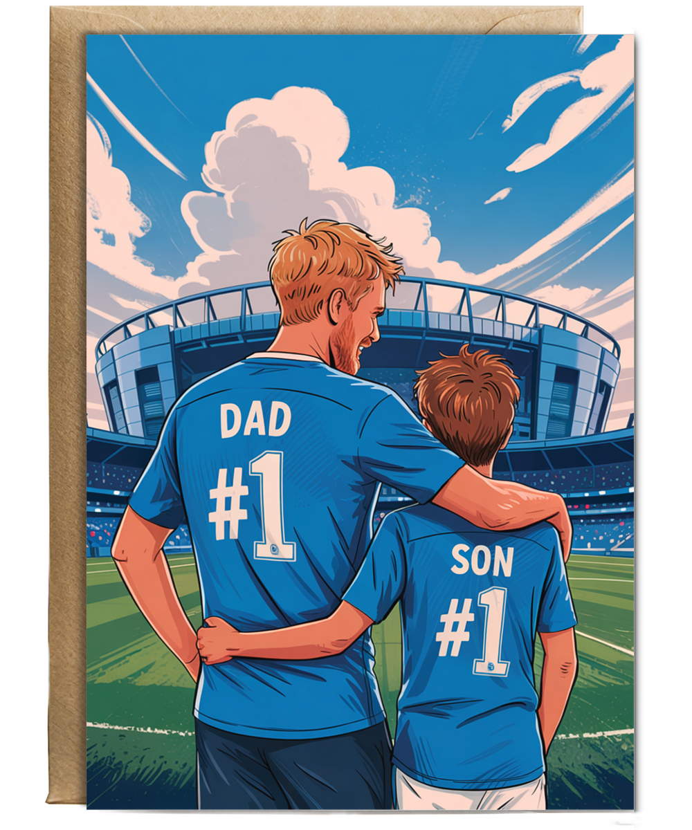 football light blue number one dad and son