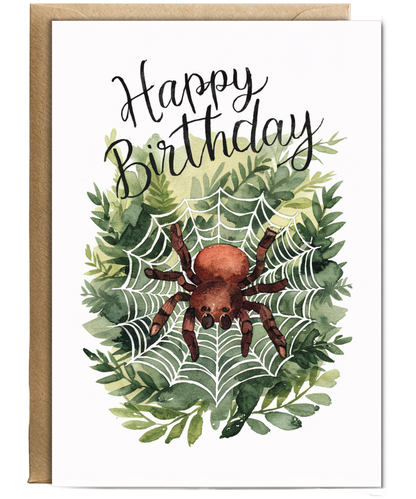 Happy Birthday cute spider web watercolour