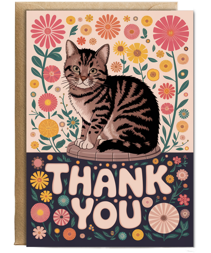 Thank You - Cat with Flowers