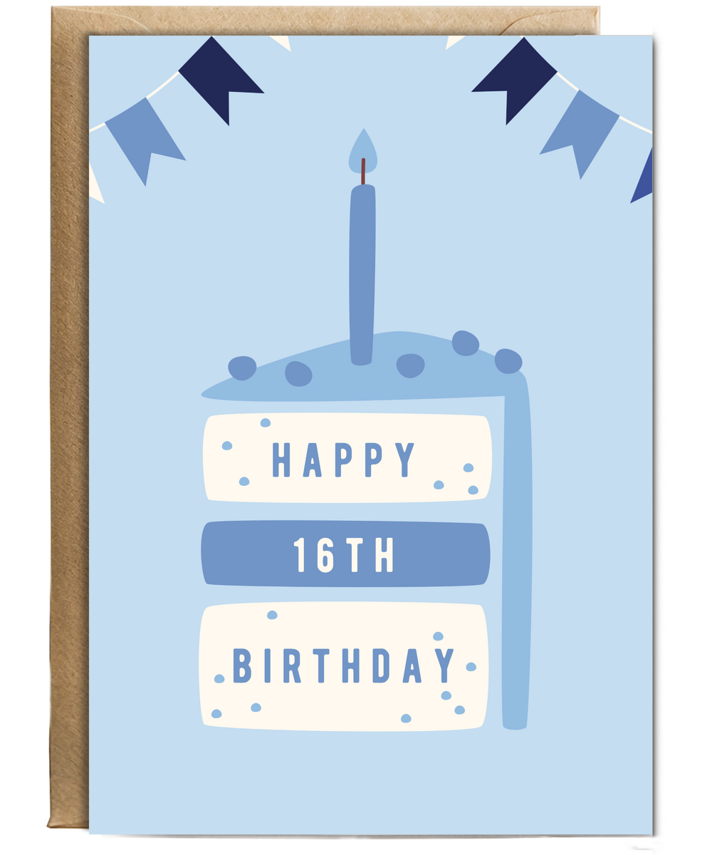 minimalistic male blue Happy 16th Birthday