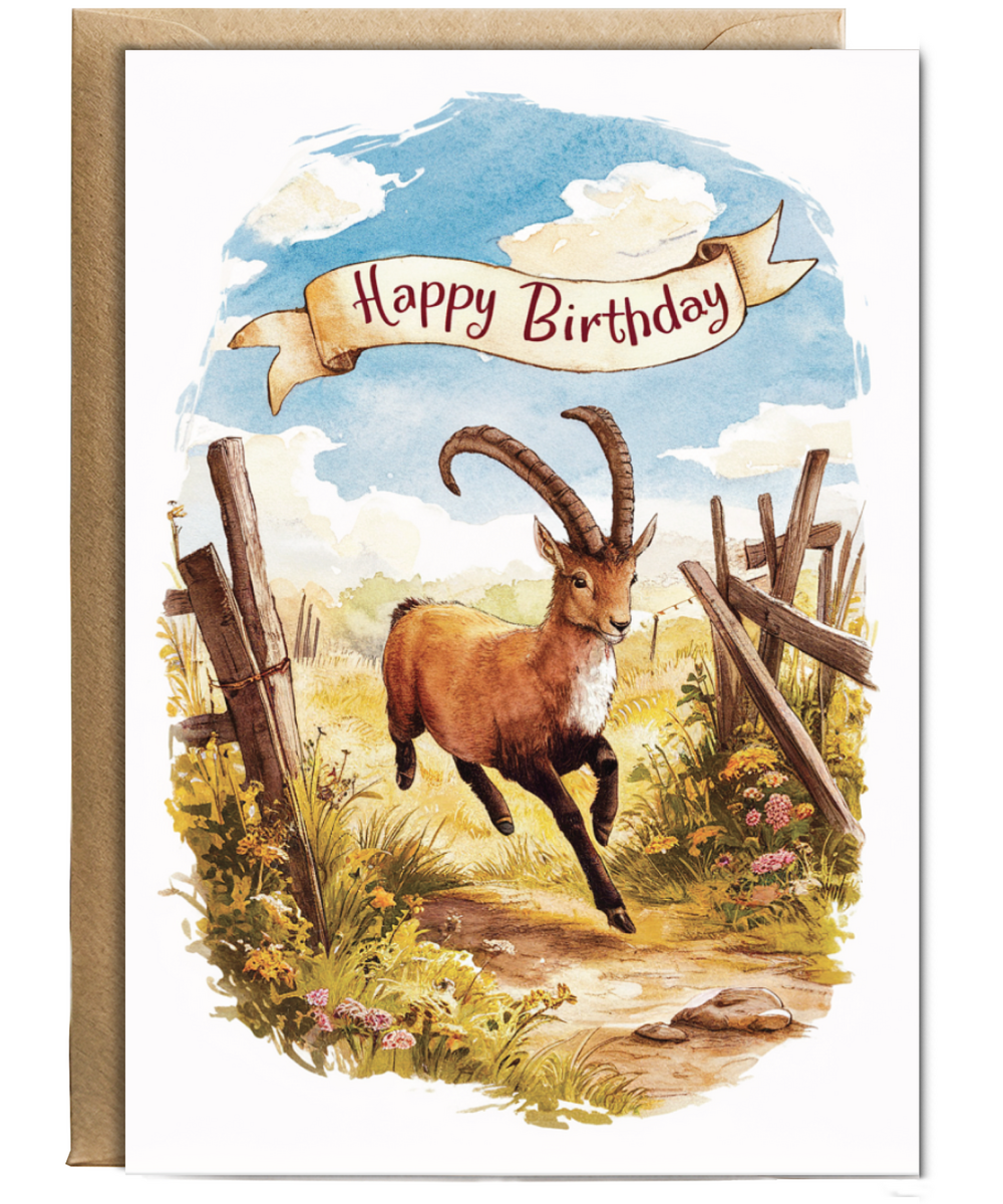 Happy Birthday cute ibex watercolour