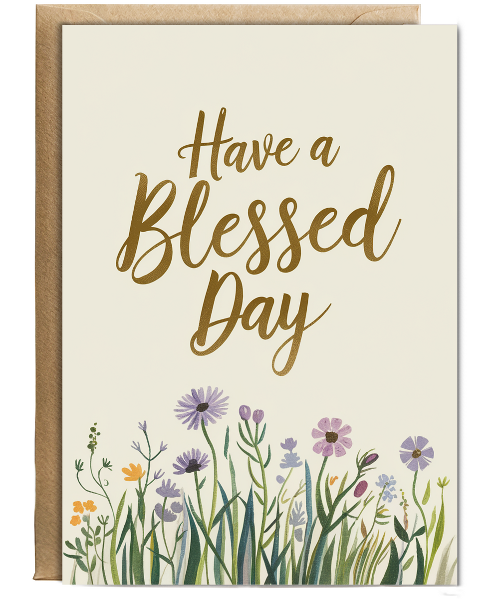 Have a Blessed Day Card Jesus religious Christian flowers