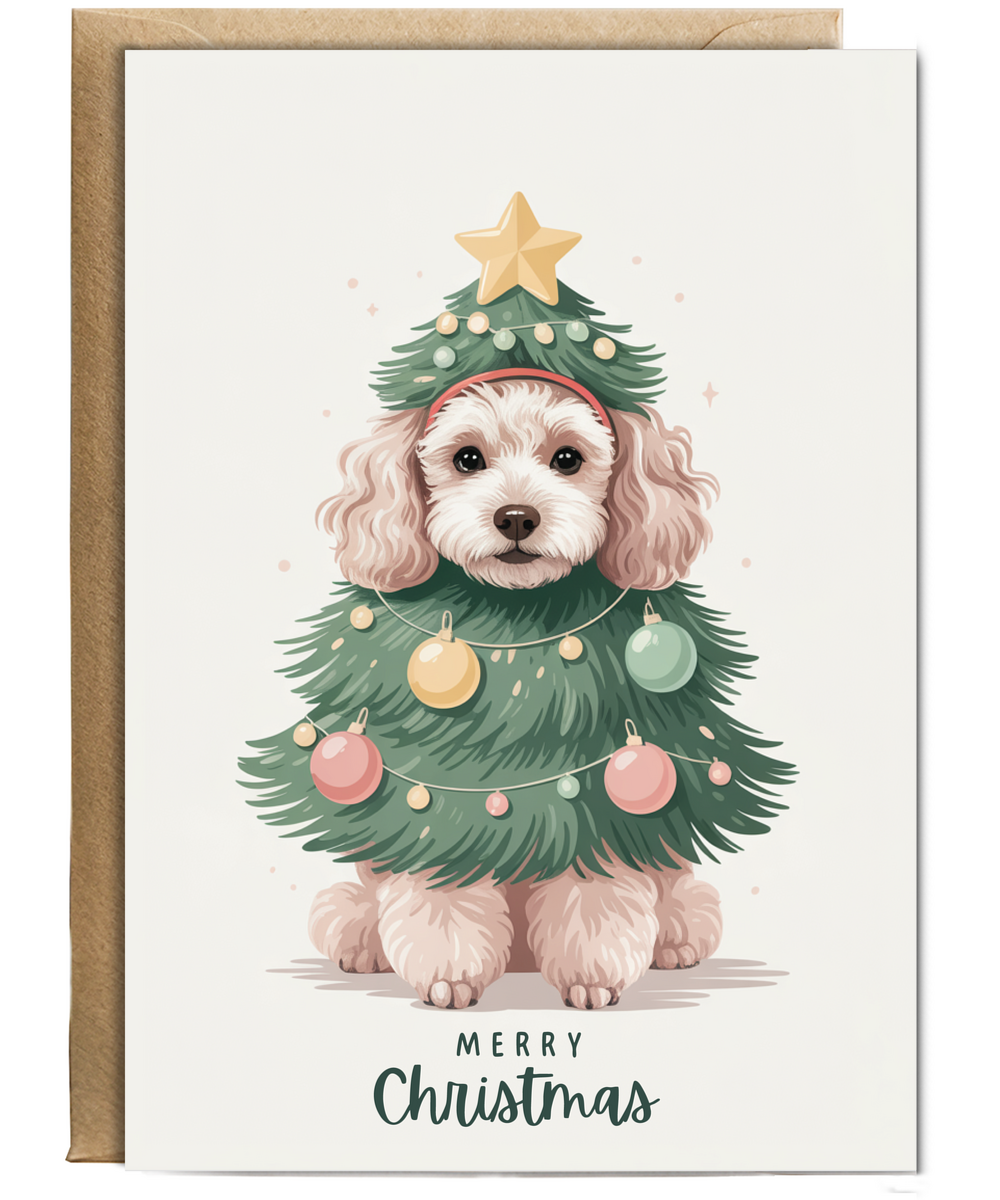 Poodle in christmas tree costume