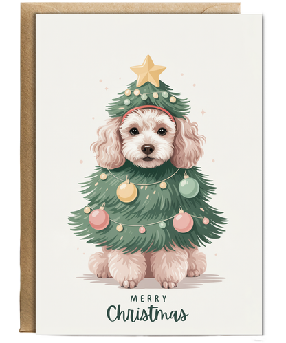 Poodle in christmas tree costume