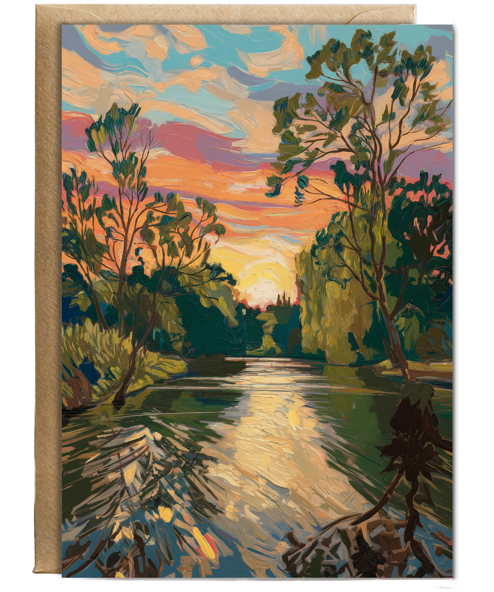 Impressionist River Oil painting Card