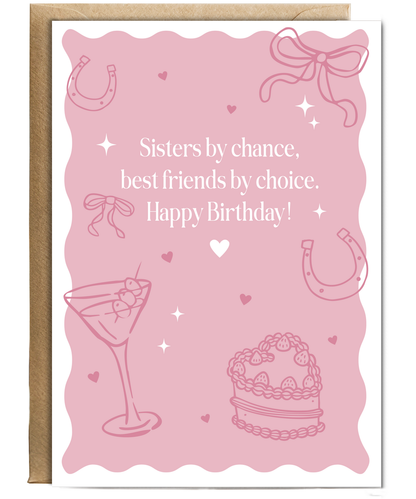 Happy Birthday card bows cake cocktails