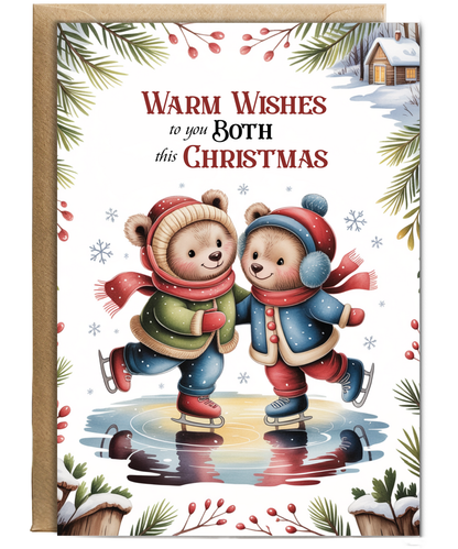 Relationship Merry Christmas Card for Cute Couples Ice Skating Teddy Bears