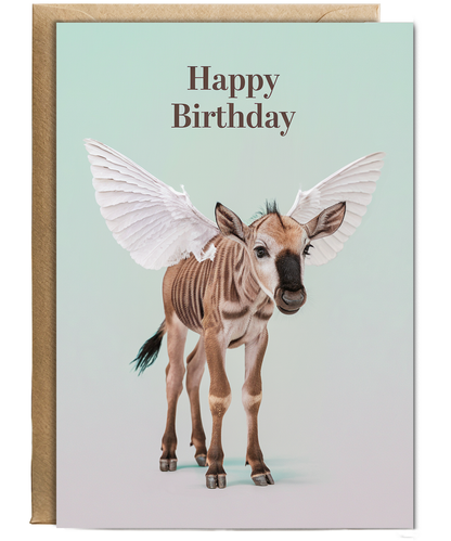 Birthday Card Wildebeest with wings